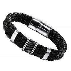 Stainless Steel/Braided Leather Bracelet