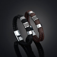 Stainless Steel/Braided Leather Bracelet