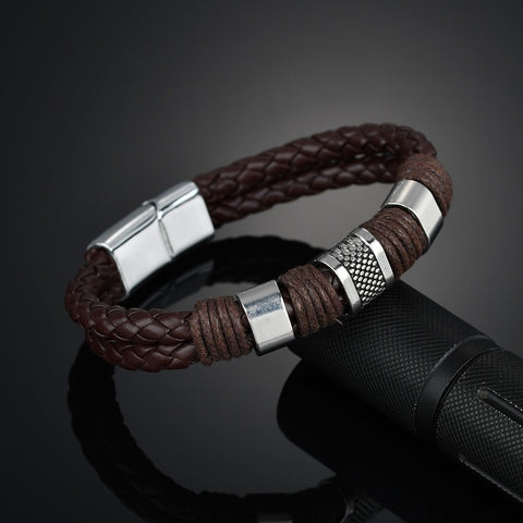 Stainless Steel/Braided Leather Bracelet