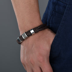 Stainless Steel/Braided Leather Bracelet