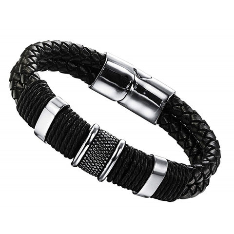 Stainless Steel/Braided Leather Bracelet